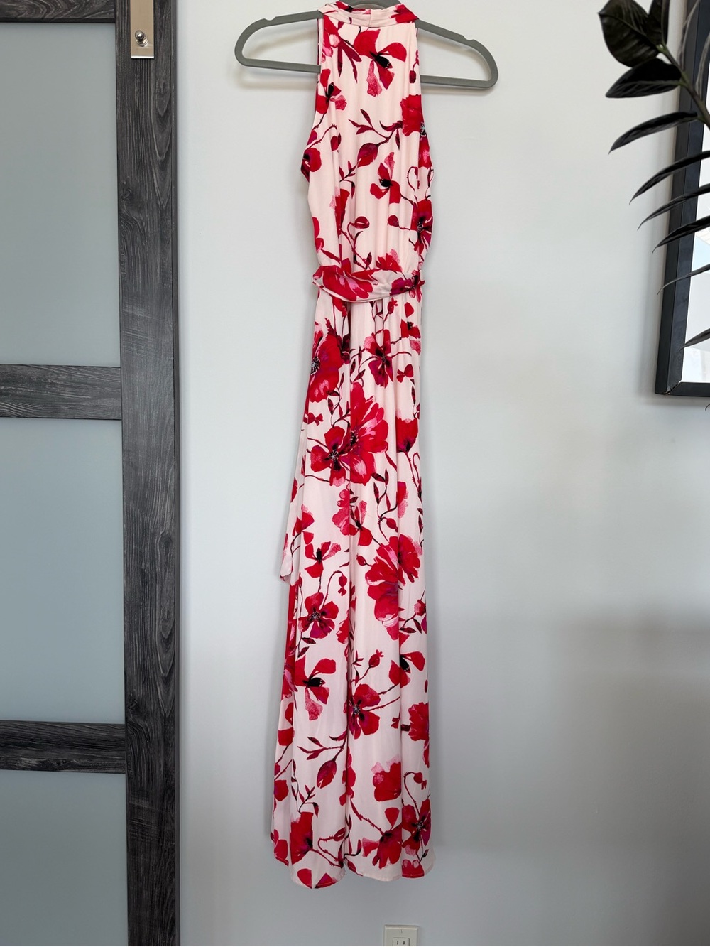 Chetta B Pale Pink Maxi Dress with Red-rose Floral Print - Picture 2 of 4
